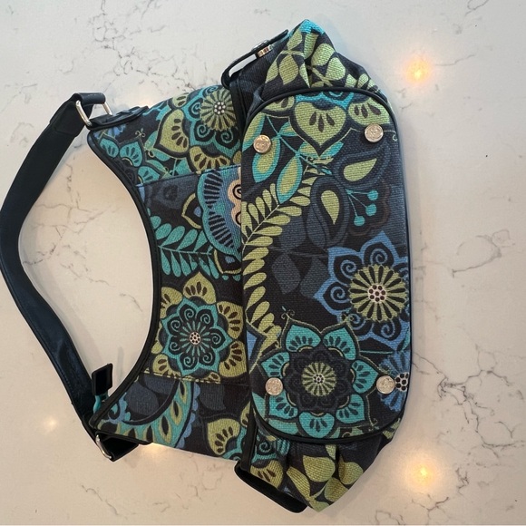 SPARTINA 449 Linen Leather Navy Blue Floral Print Shoulder Tote Bag - Picture 4 of 8